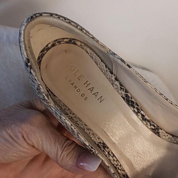 Cole Haan Snakeskin High-Heeled Open Toe Pumps - Picture 6 of 8